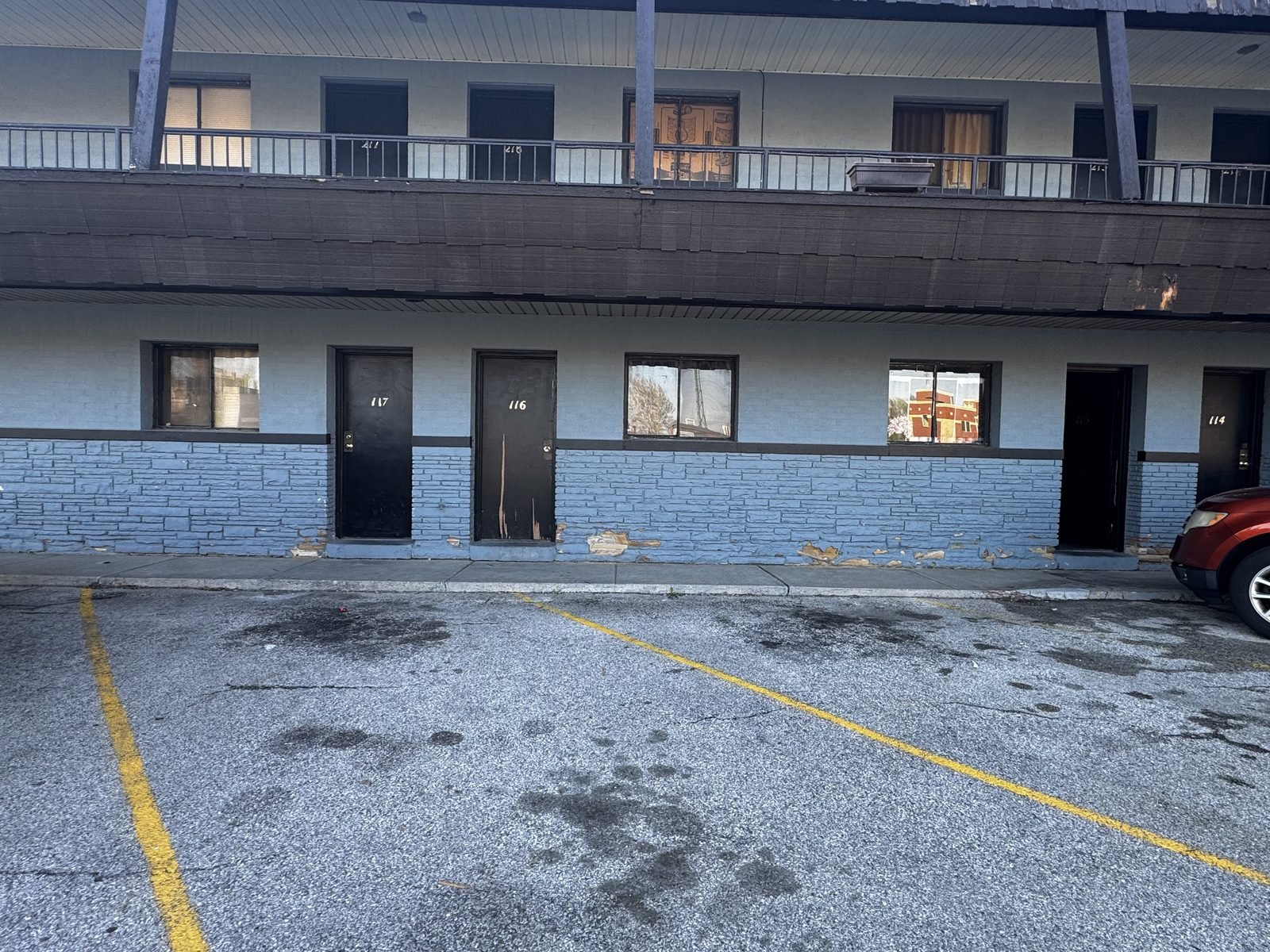 The same lot after: repaired and striped